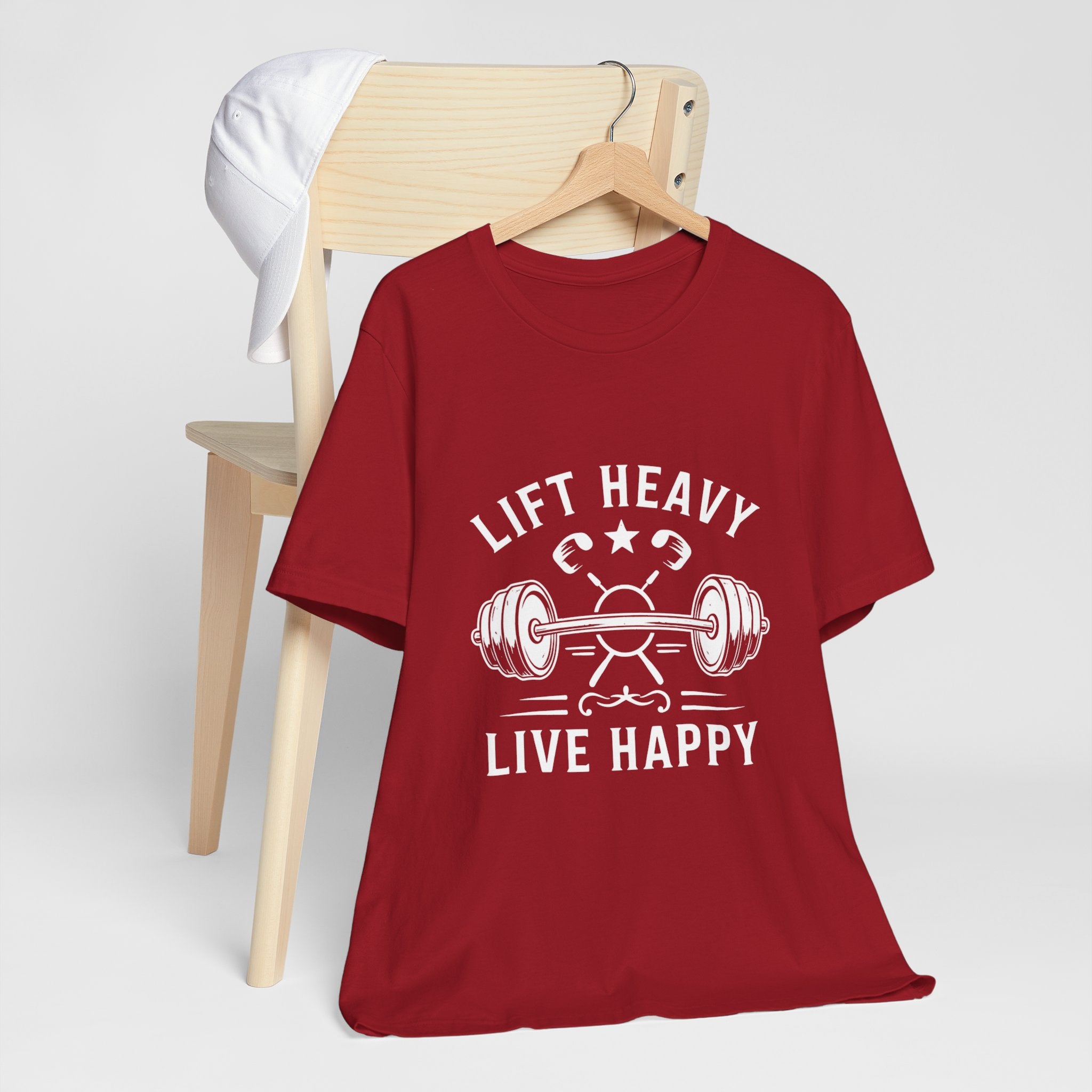 Lift Heavy Live Happy Barbell - Detailed Weight Design - Powerlifting Tee