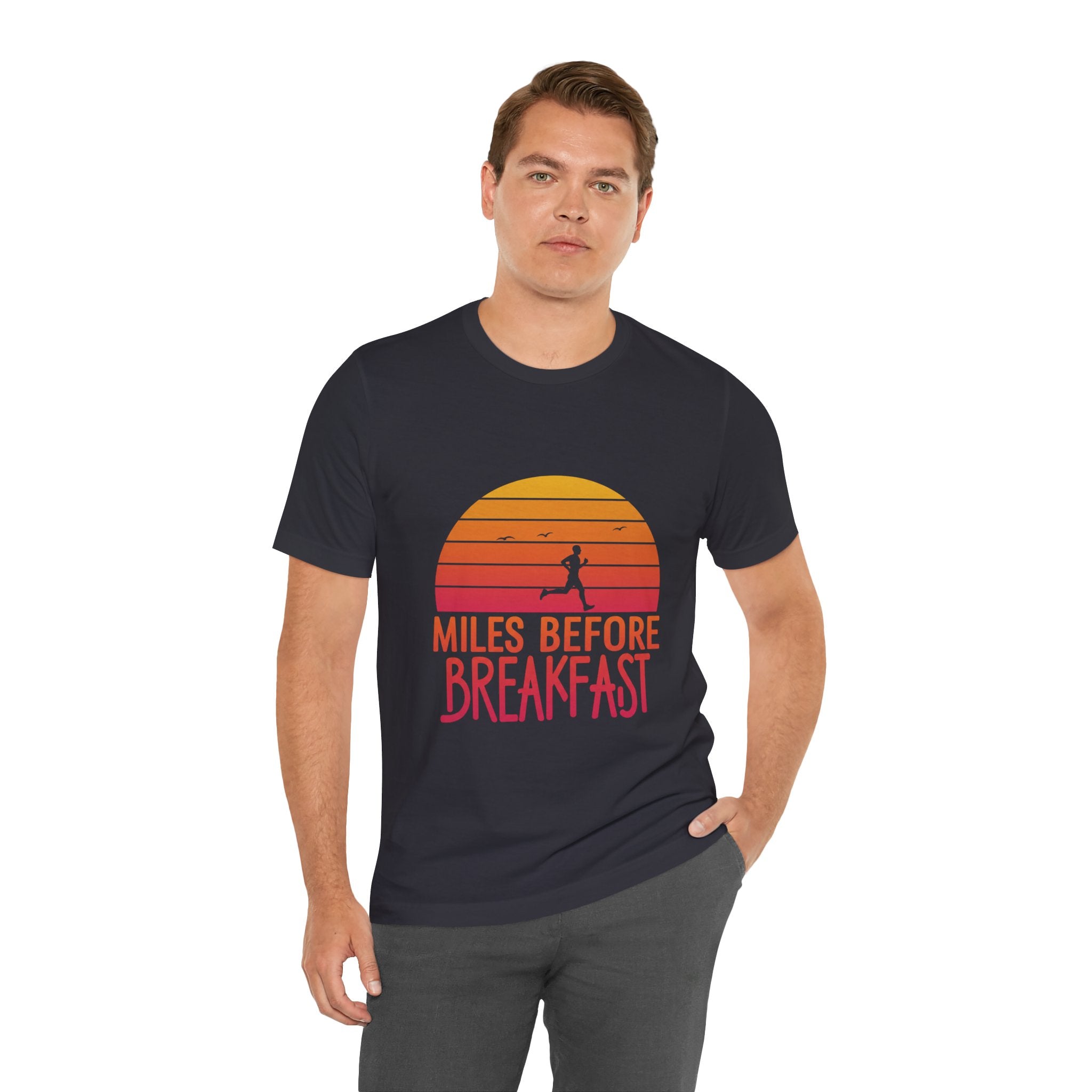 Miles Before Breakfast Bold - Typography Runner Tee - Morning Motivation Shirt