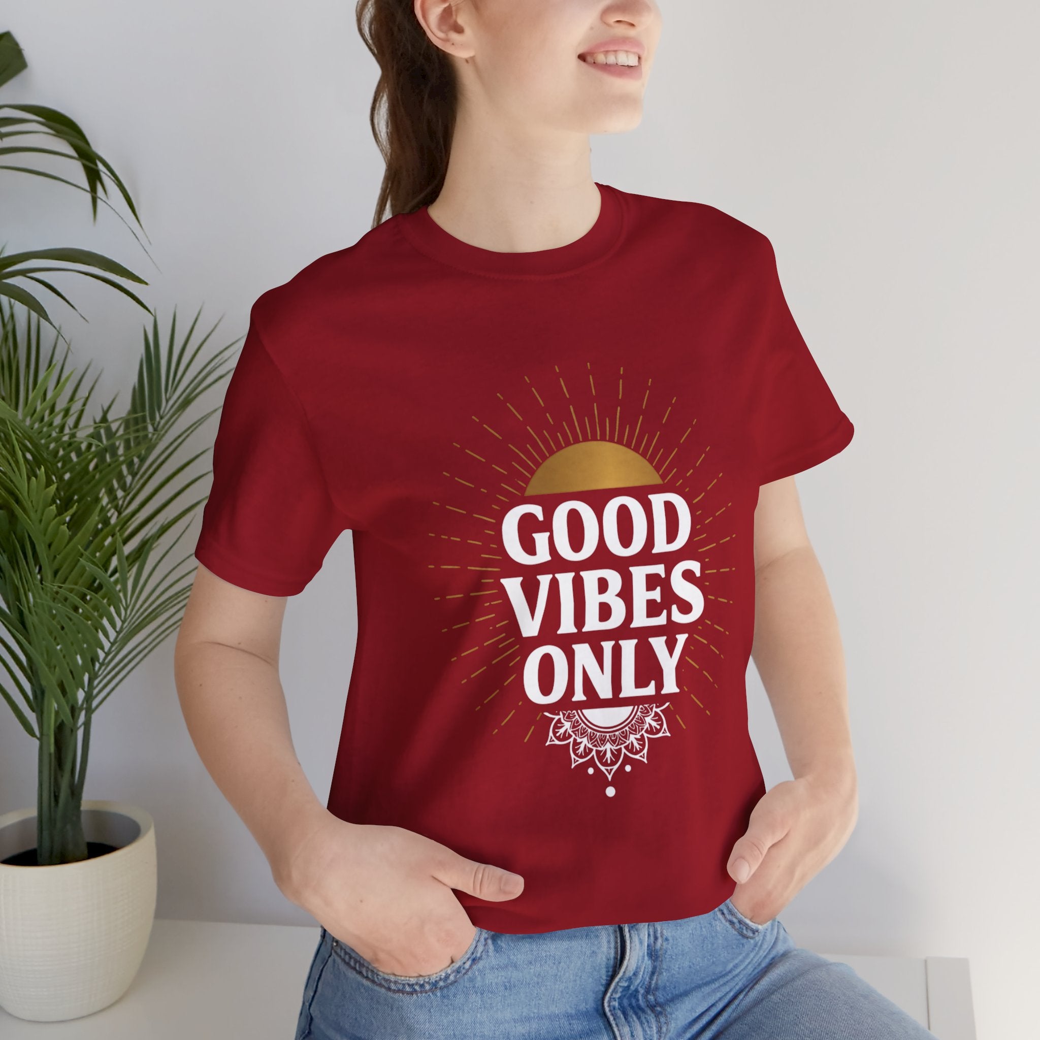 Good Vibes Only Sunrise - Mandala Sun Design Tee - Positive Energy Shirt