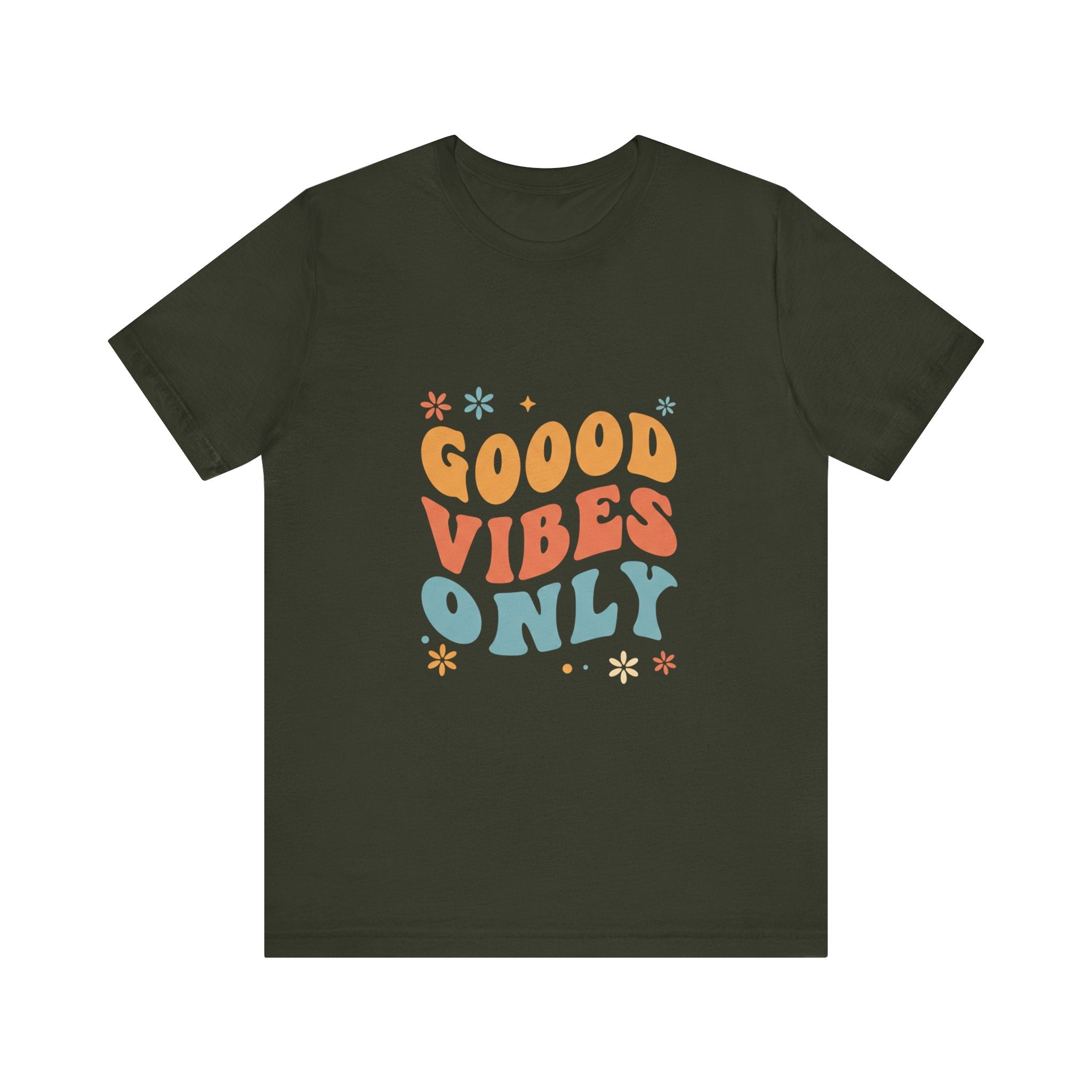 Good Vibes Only Retro - 70s Rainbow Design Tee - Groovy Positive Shirt