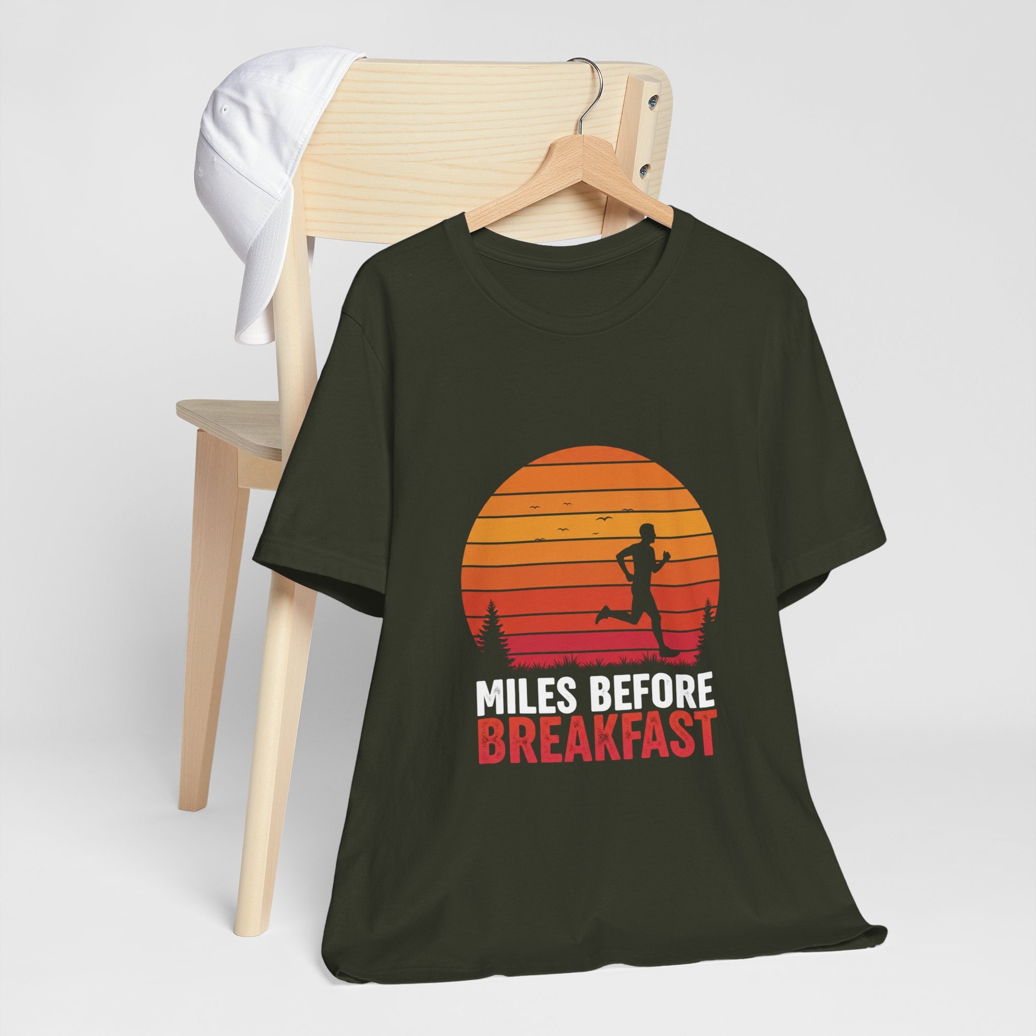 Miles Before Breakfast Sunset - Person Runner Silhouette - Morning Run Tee