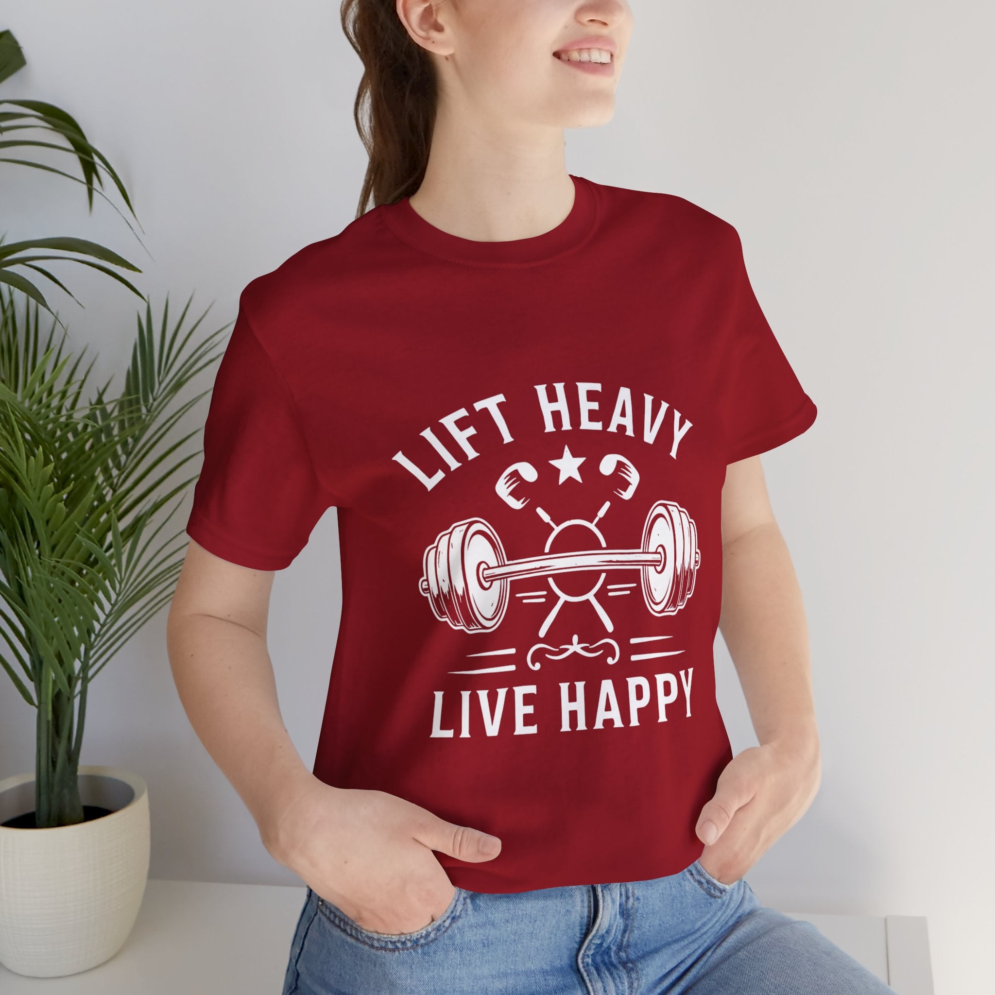 Lift Heavy Live Happy Barbell - Detailed Weight Design - Powerlifting Tee