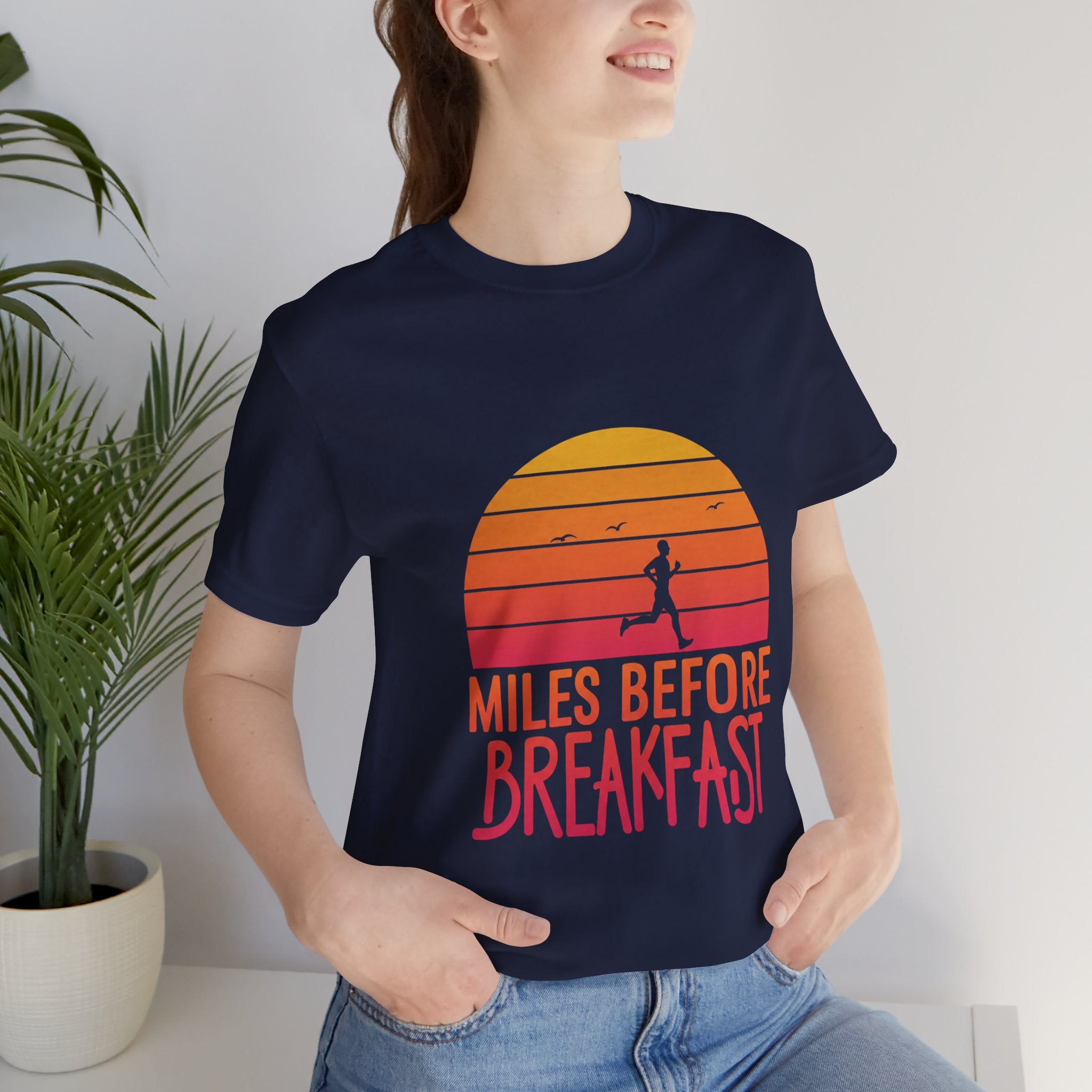 Miles Before Breakfast Bold - Typography Runner Tee - Morning Motivation Shirt