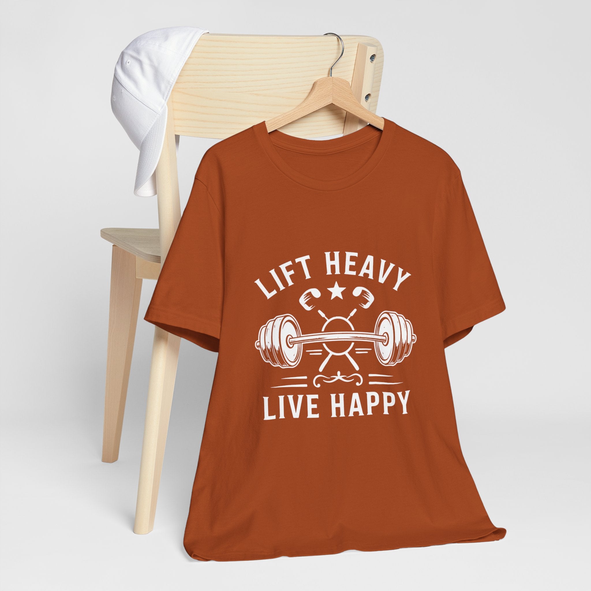 Lift Heavy Live Happy Barbell - Detailed Weight Design - Powerlifting Tee